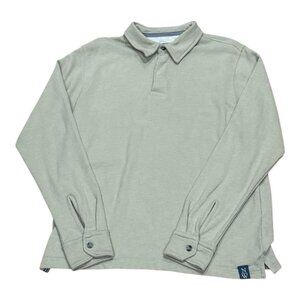 Nantucket Whaler Polo Shirt Men L Sage Green Long Sleeve Collared Button Cuff